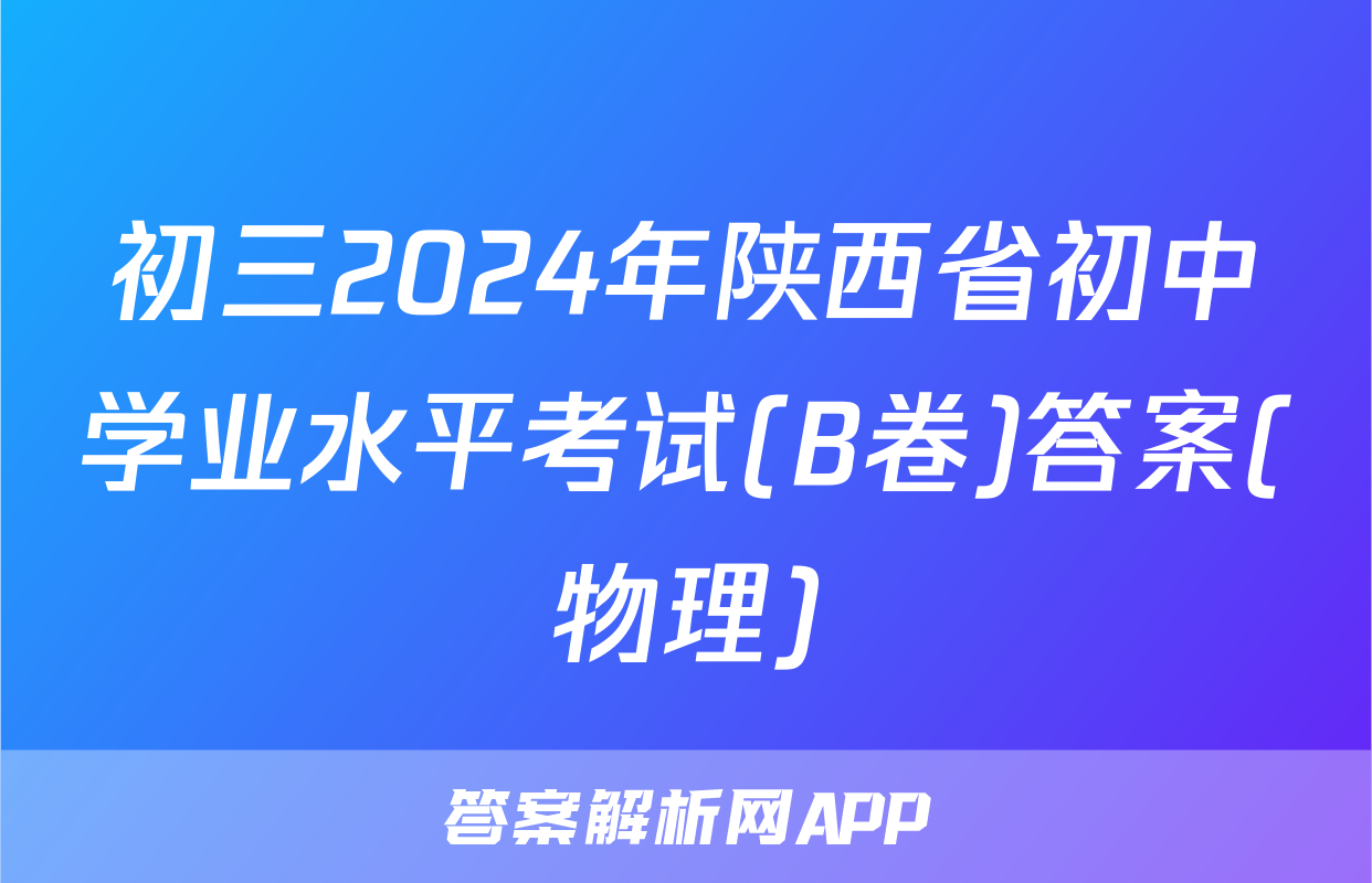 初三2024年陕西省初中学业水平考试(B卷)答案(物理)