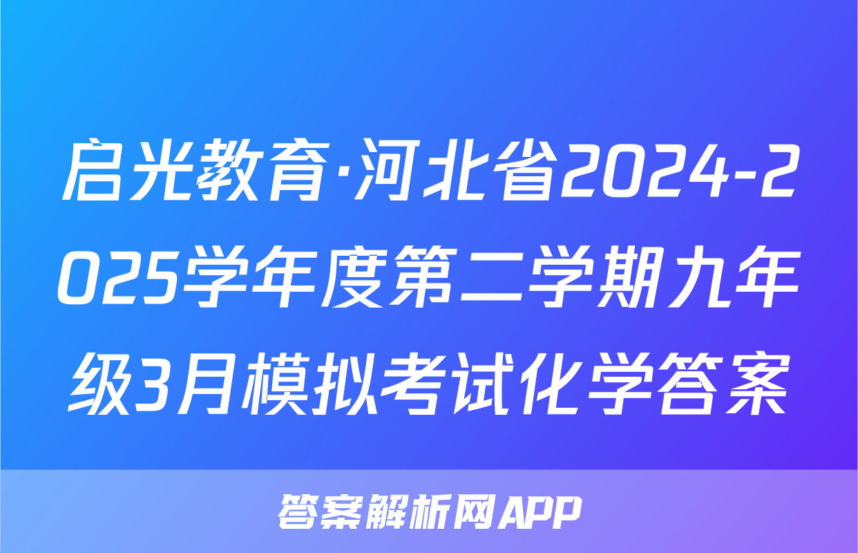 启光教育·河北省2024-2025学年度第二学期九年级3月模拟考试化学答案