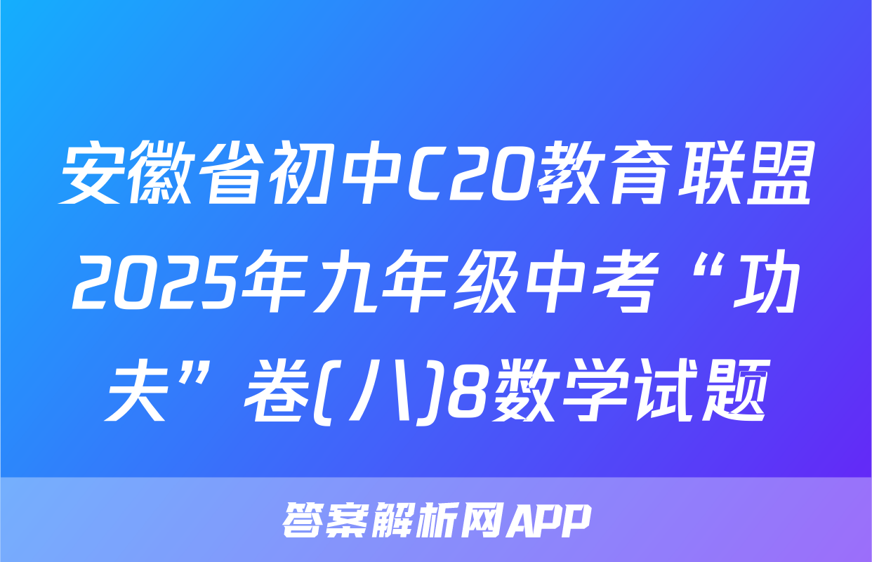 安徽省初中C20教育联盟2025年九年级中考“功夫”卷(八)8数学试题