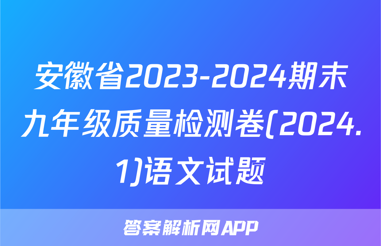 安徽省2023-2024期末九年级质量检测卷(2024.1)语文试题