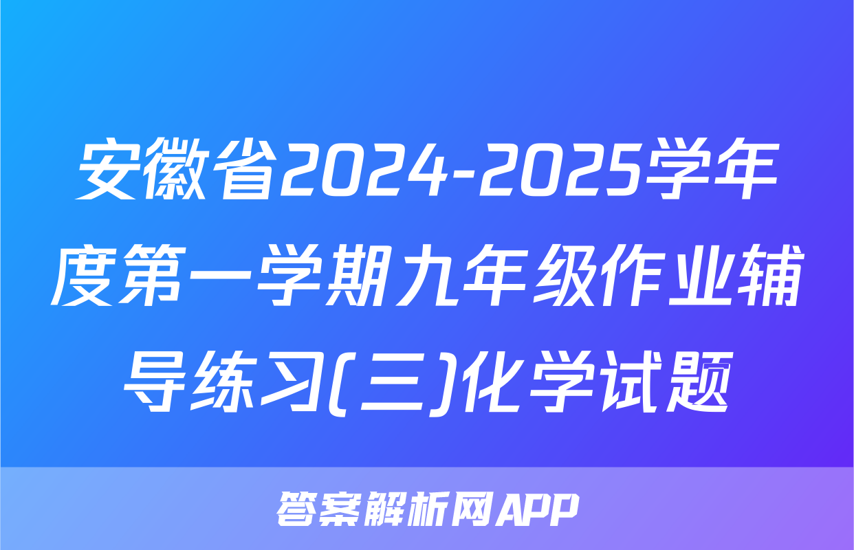 安徽省2024-2025学年度第一学期九年级作业辅导练习(三)化学试题