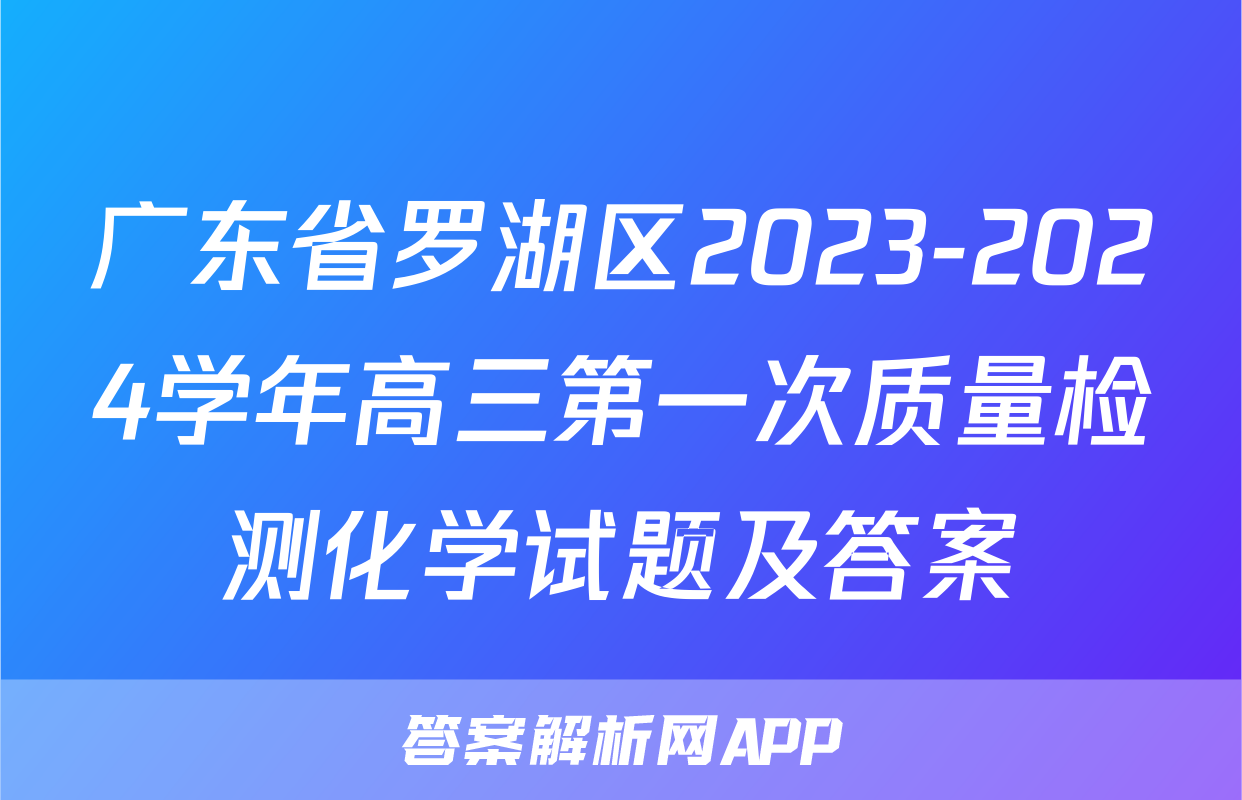 广东省罗湖区2023-2024学年高三第一次质量检测化学试题及答案