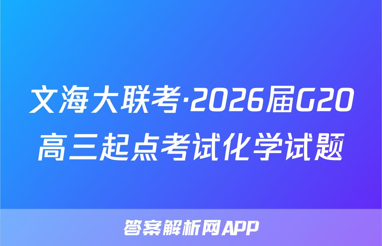 文海大联考·2026届G20高三起点考试化学试题
