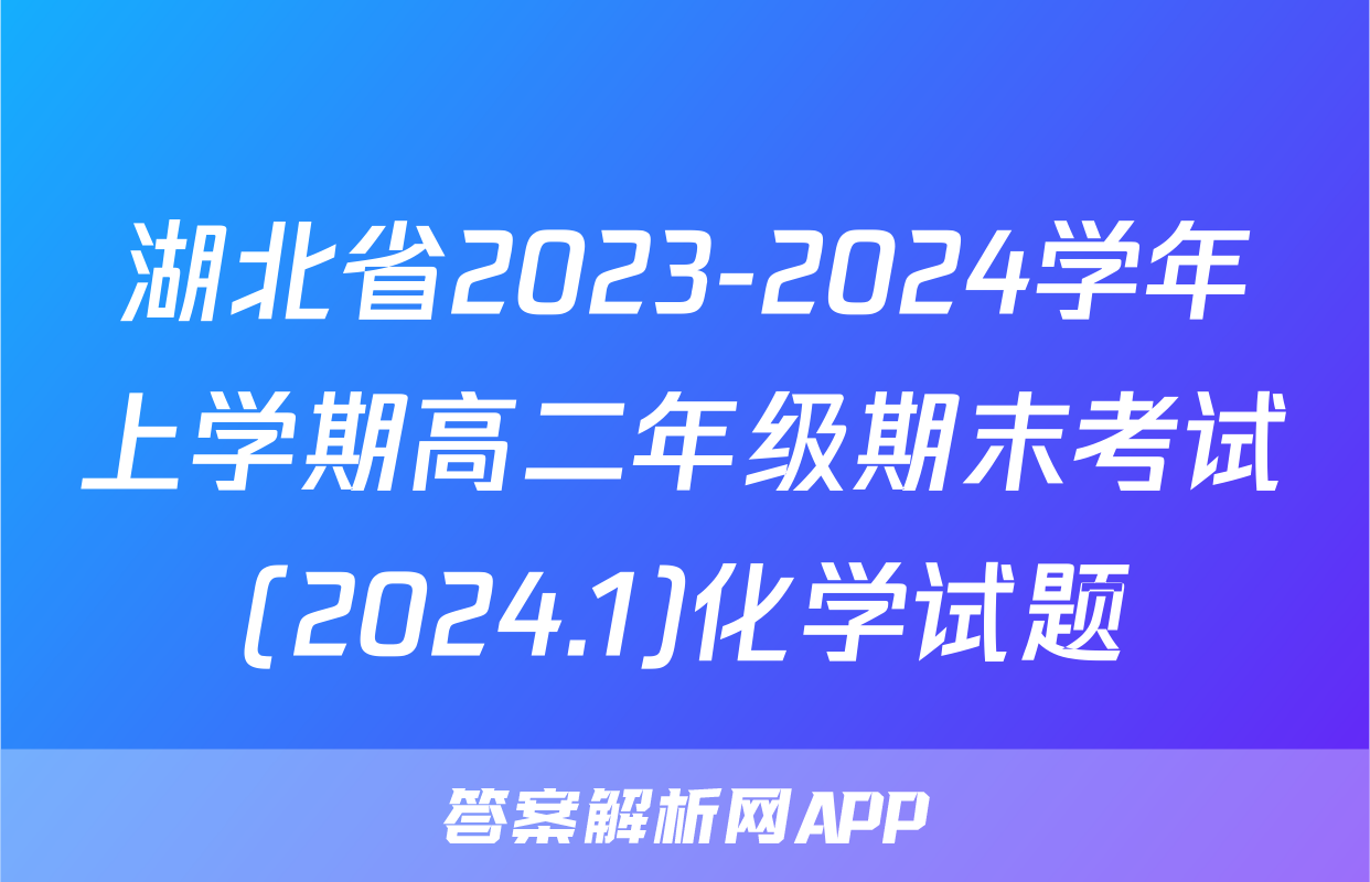 湖北省2023-2024学年上学期高二年级期末考试(2024.1)化学试题