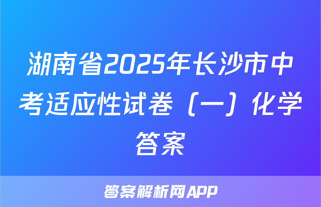 湖南省2025年长沙市中考适应性试卷（一）化学答案