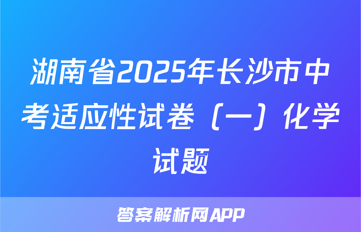 湖南省2025年长沙市中考适应性试卷（一）化学试题