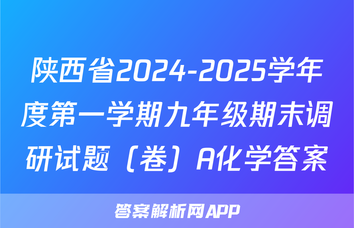 陕西省2024-2025学年度第一学期九年级期末调研试题（卷）A化学答案