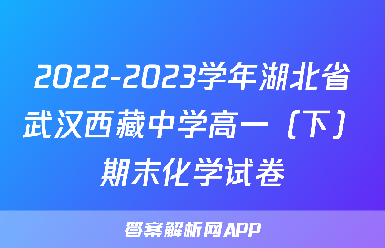 2022-2023学年湖北省武汉西藏中学高一（下）期末化学试卷
