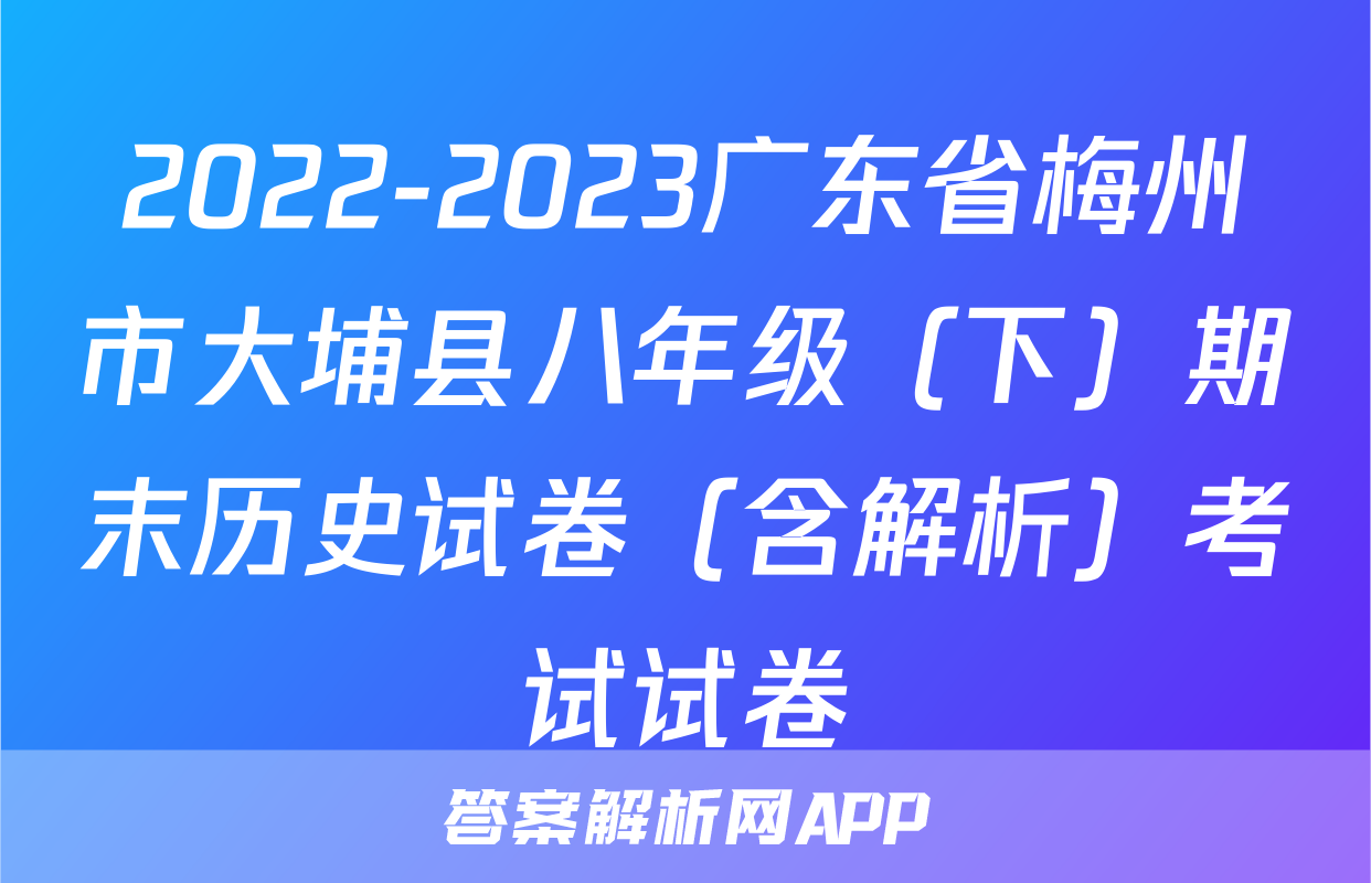 2022-2023广东省梅州市大埔县八年级（下）期末历史试卷（含解析）考试试卷