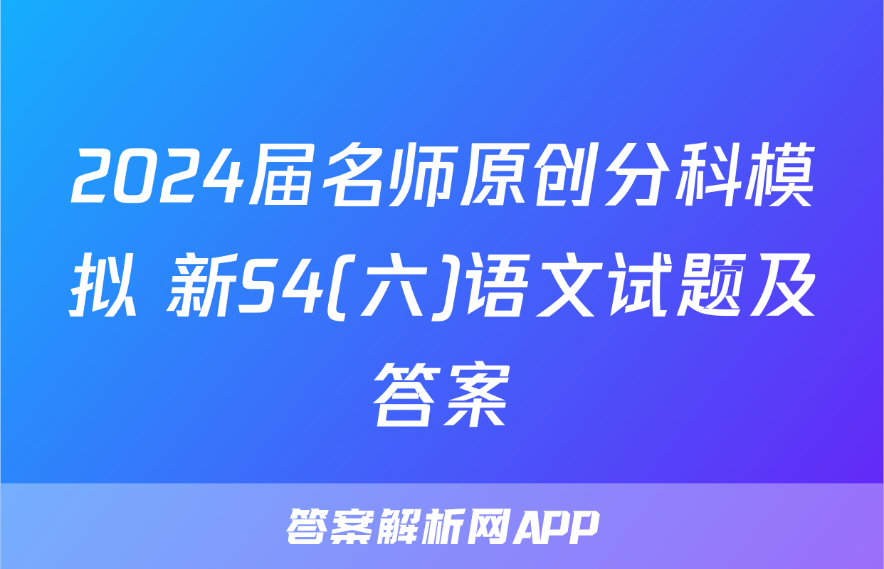 2024届名师原创分科模拟 新S4(六)语文试题及答案