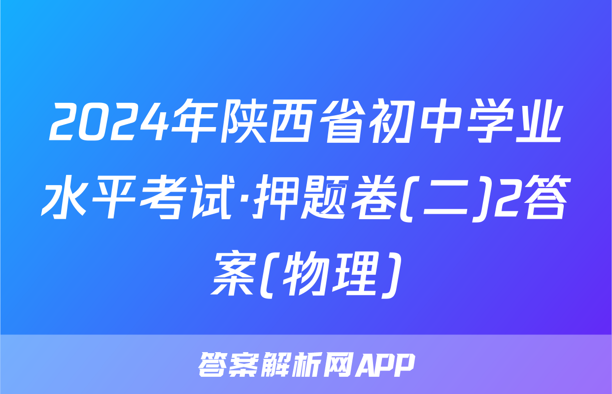 2024年陕西省初中学业水平考试·押题卷(二)2答案(物理)