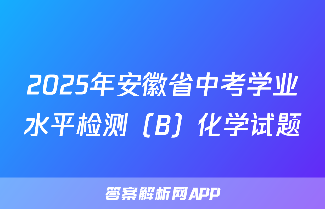 2025年安徽省中考学业水平检测（B）化学试题