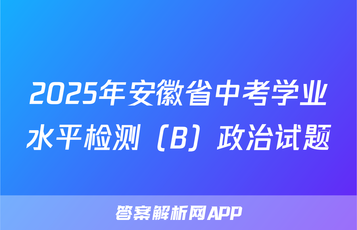 2025年安徽省中考学业水平检测（B）政治试题