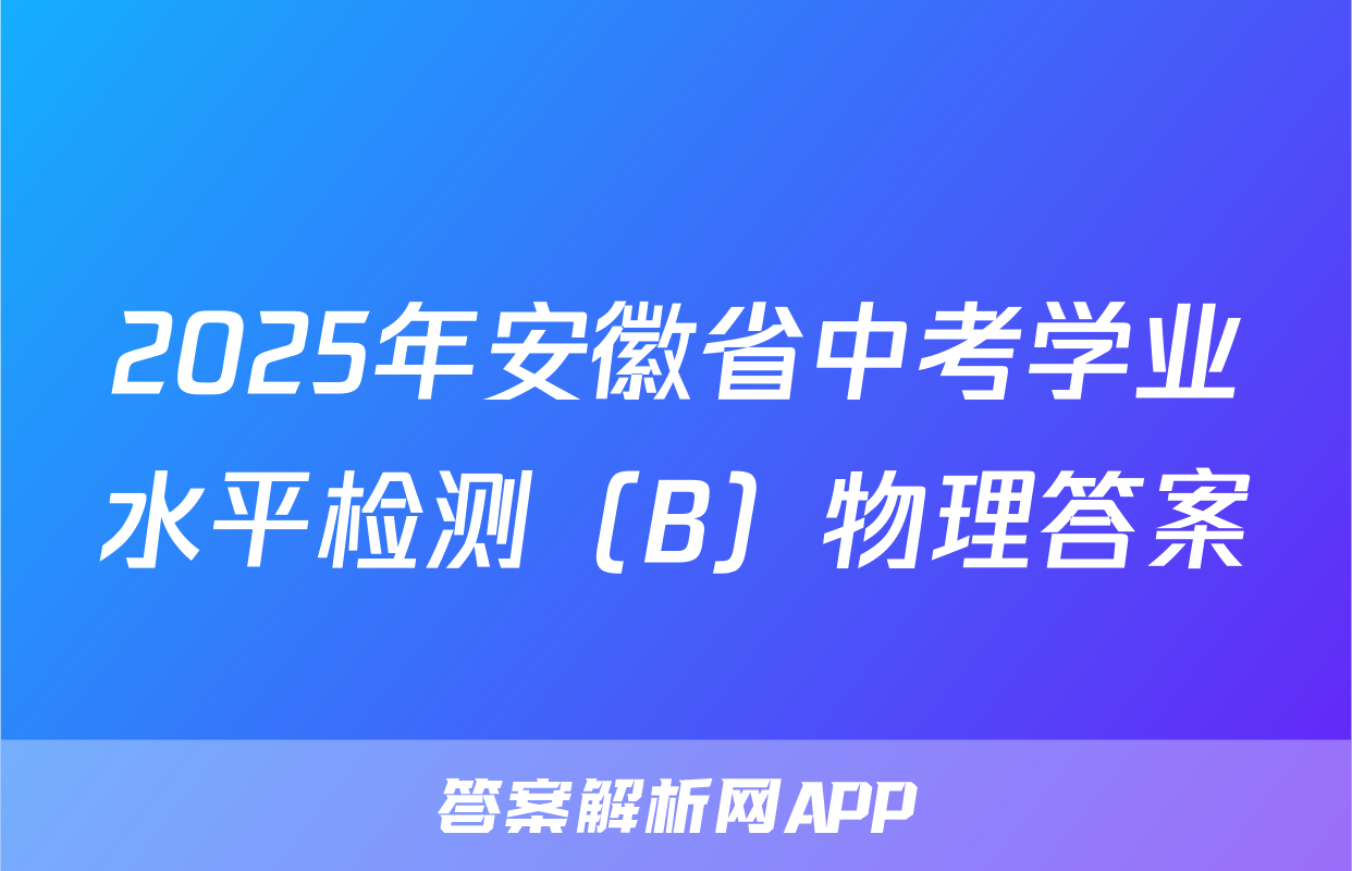 2025年安徽省中考学业水平检测（B）物理答案
