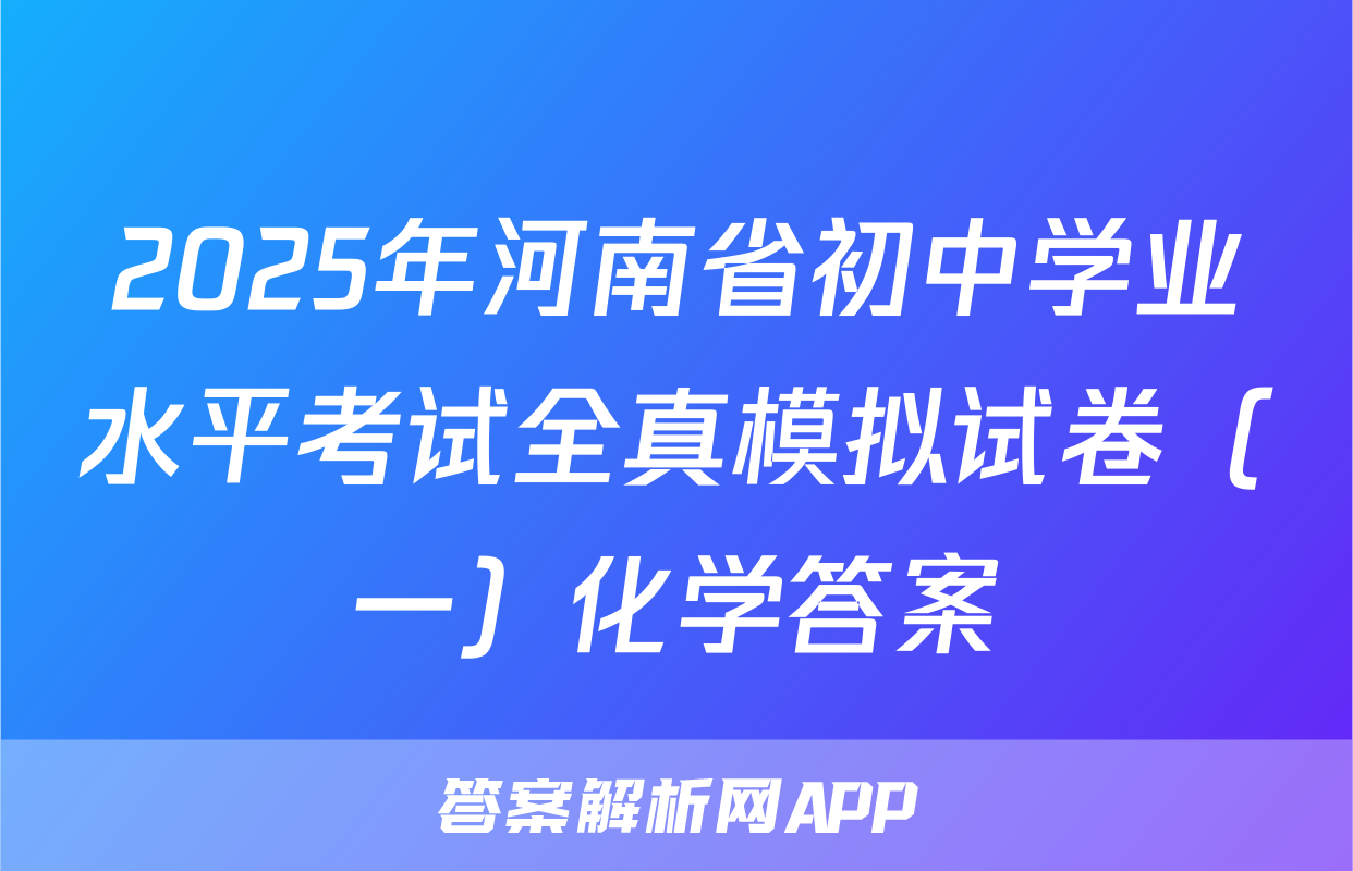 2025年河南省初中学业水平考试全真模拟试卷（一）化学答案