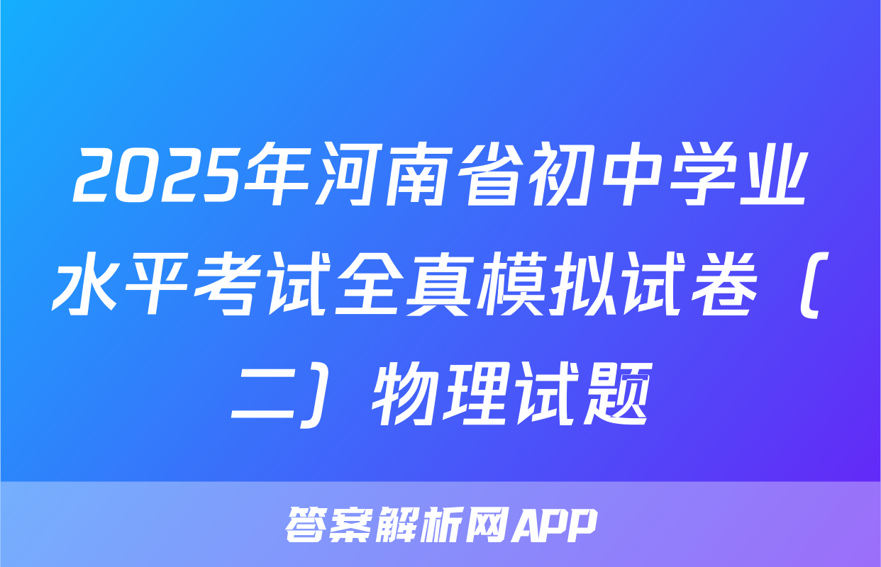 2025年河南省初中学业水平考试全真模拟试卷（二）物理试题