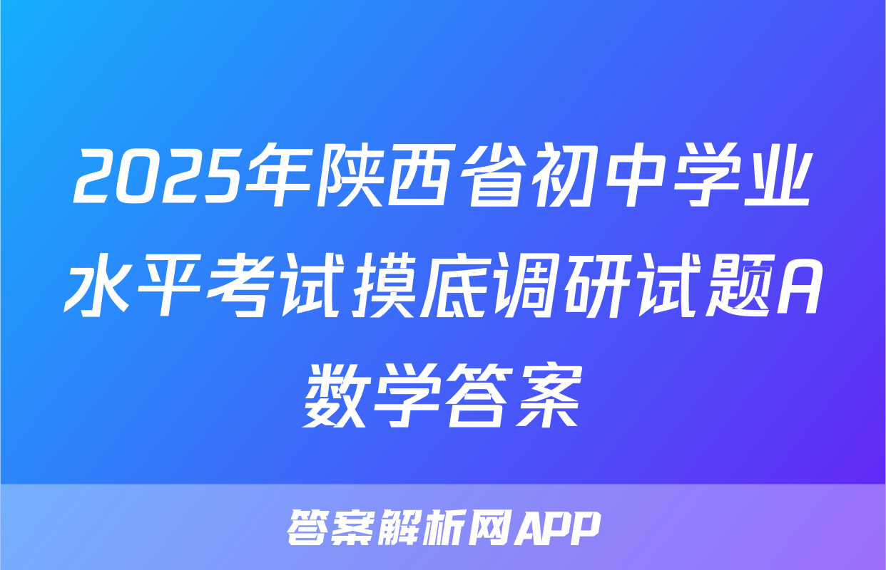 2025年陕西省初中学业水平考试摸底调研试题A数学答案
