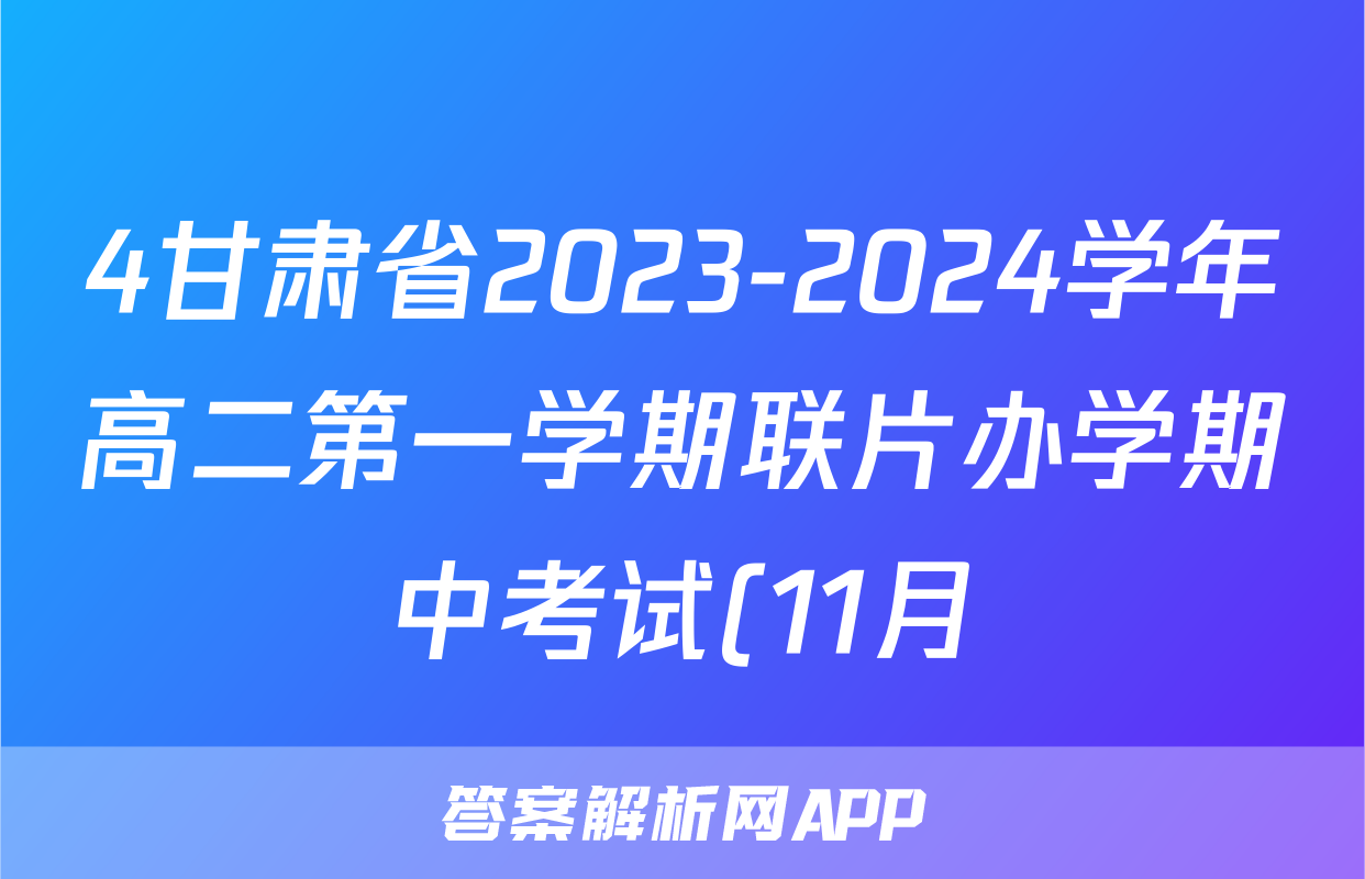 4甘肃省2023-2024学年高二第一学期联片办学期中考试(11月)化学试卷答案