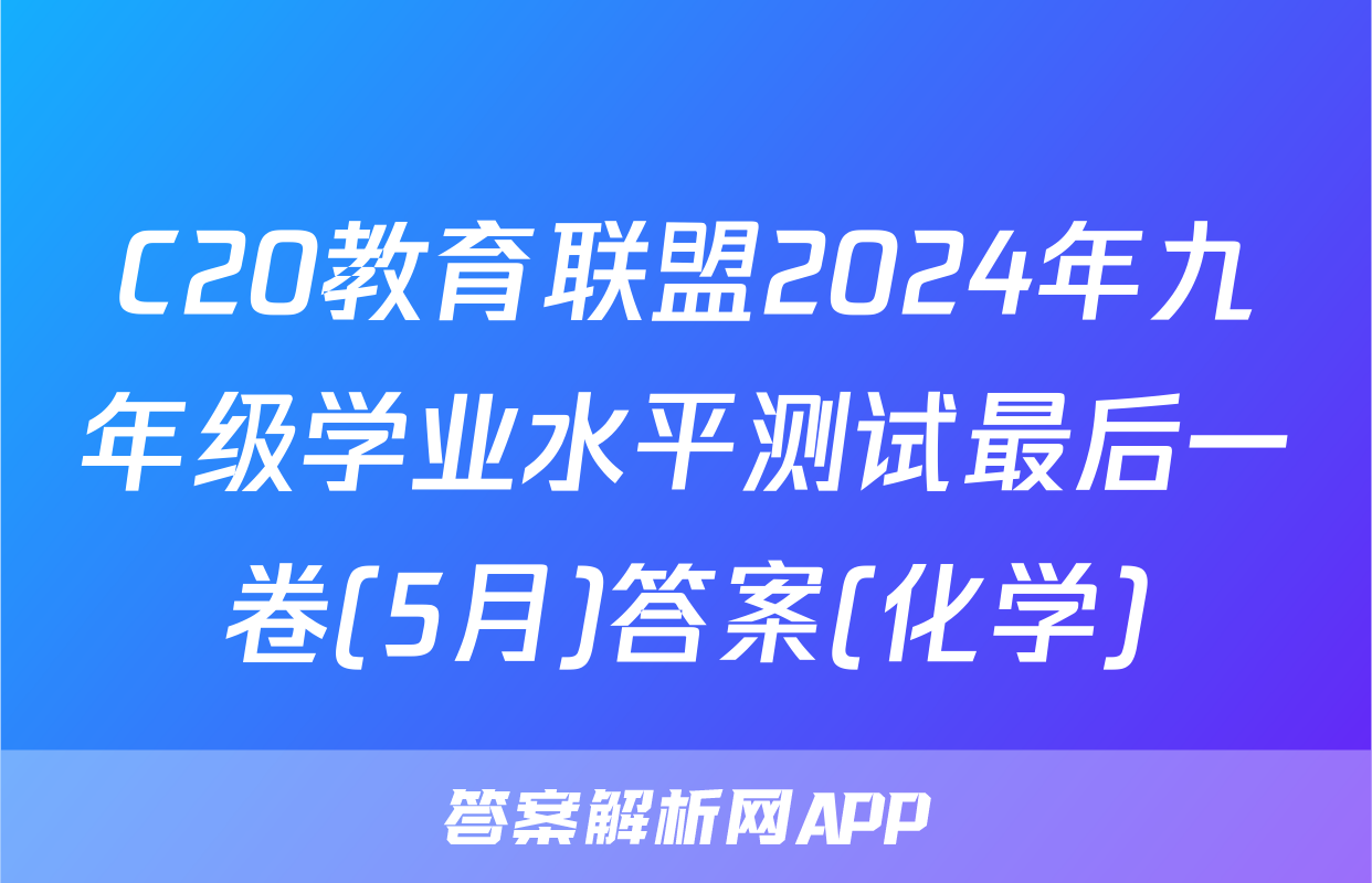 C20教育联盟2024年九年级学业水平测试最后一卷(5月)答案(化学)