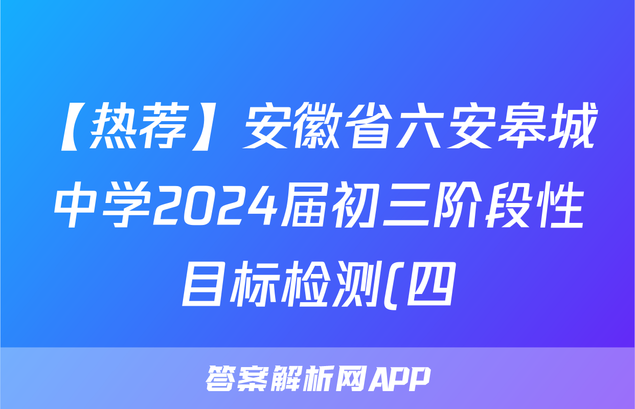 【热荐】安徽省六安皋城中学2024届初三阶段性目标检测(四)化学x试卷