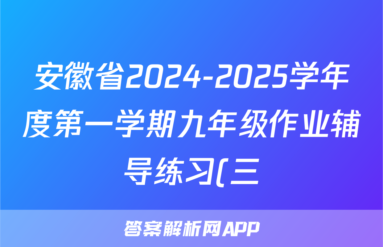 安徽省2024-2025学年度第一学期九年级作业辅导练习(三)物理(沪科版)试题