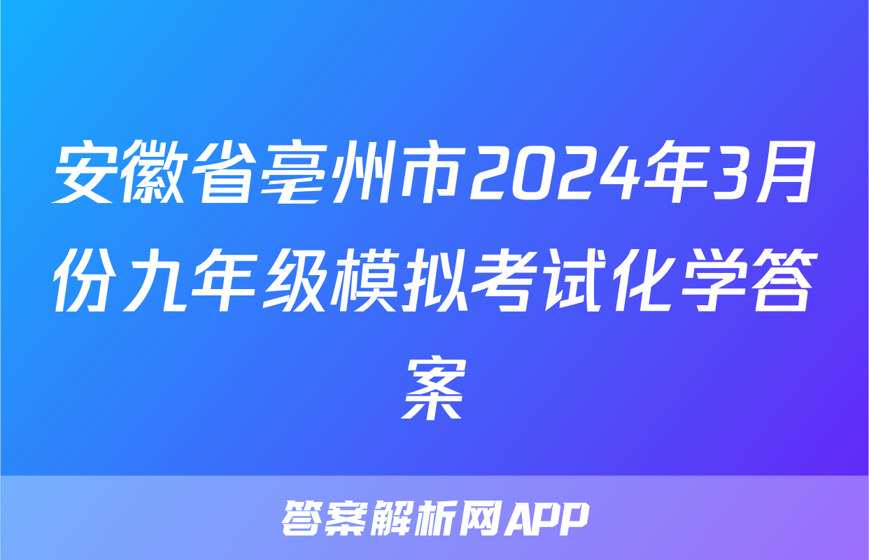 安徽省亳州市2024年3月份九年级模拟考试化学答案