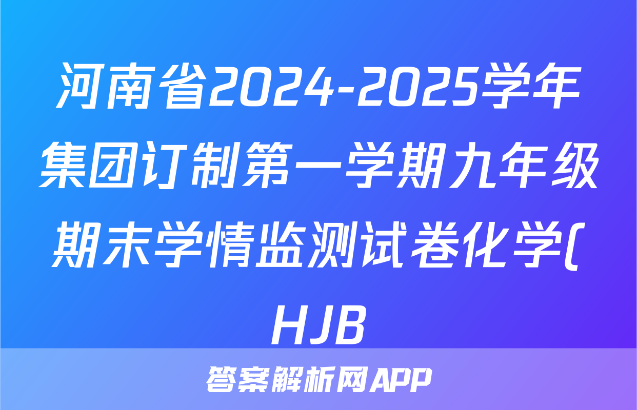 河南省2024-2025学年集团订制第一学期九年级期末学情监测试卷化学(HJB)答案